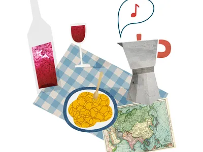 Don Raffaé coffee digital illustration digitalart food illustration illustrator paper art papercut picnic spaghetti wine