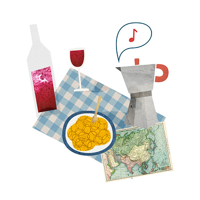 Don Raffaé coffee digital illustration digitalart food illustration illustrator paper art papercut picnic spaghetti wine