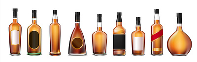 Set of brandy cognac whiskey bottles bottles brandy cognac illustration realistic vector whiskey