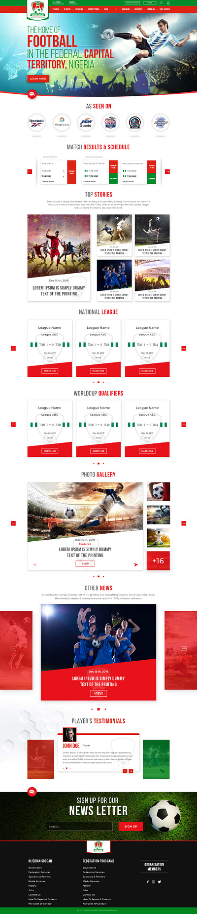 Football Association Website Design