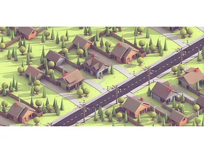 Neighborhood 3d architecture c4d cinema 4d driveway isometric landscape model neighbor neighborhood render road sidewalk suburbs trees
