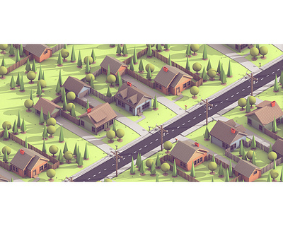 Neighborhood 3d architecture c4d cinema 4d driveway isometric landscape model neighbor neighborhood render road sidewalk suburbs trees