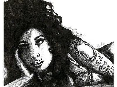 Amy Winehouse Fine Pen Portrait amy amy winehouse art drawing fine art fine pen gobsart music