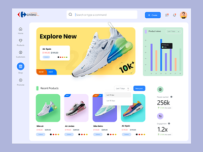 Product Dashboard Design clean design ecommerce foot wear landing page nike air product iui produt design shoe app shoe deshboard web app website