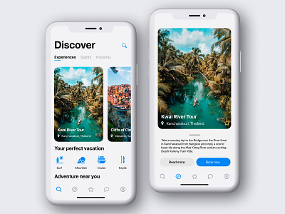 Traveling App Light adventure app apple blue clean concept design figma ios mobile shadows travel ui vacation white