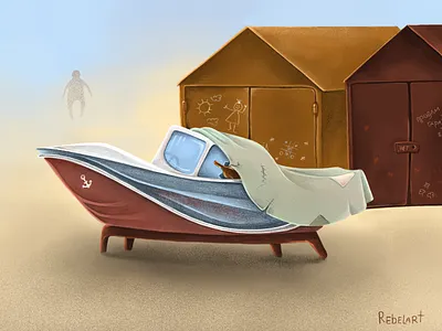 Parked boat boat drawing garage illustration russia