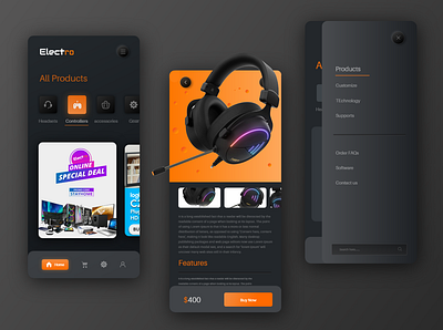 Electro - E commerce app 2020 adobexd app design app ui deisgn best desgin 2021 clean color cool creative creative design ecommerce ecommerce app elegant headphone top deisgn trend ui uxdesign