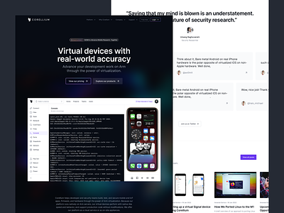 Corellium Website 2021 android app arm corellium development device devices emulator gradient homepage iot iphone native research security testing virtual virtualize website