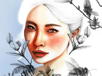 Hidden Garden bee design floral illustration photoshop portrait whatercolor woman