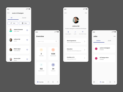Jobs listings app 100daysofui branding dailyui design figma figmaafrica figmadesign job listing jobs jobseeker jobsite mobile ui