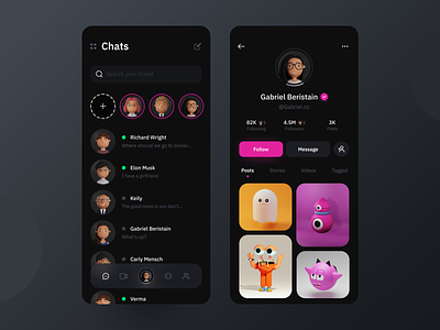 Social Media App android app app call chat design ios messaging app messenger minimal mobile app mobile ui profile social social app social media social network ui ui deisgn uiux ux