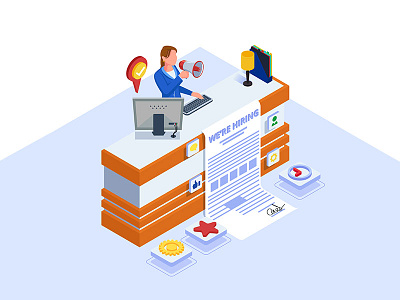 Isometric We're hiring illustration concept. artwork character creative design dribbble hiring home human resources hunter illustration job office profession professional resume ui uiux vector website work