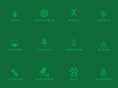 Crop Icons almonds canola corn cotton crop icons crops cucumber farm farmer farming farming icons geometric icon rice soybean sunflower vegetables wheat