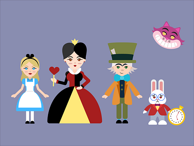 Alice In Wonderland adobe illustrator alice alice in wonderland cheshire cat disney fanart illustration mad hatter queen of hearts vector art white rabbit