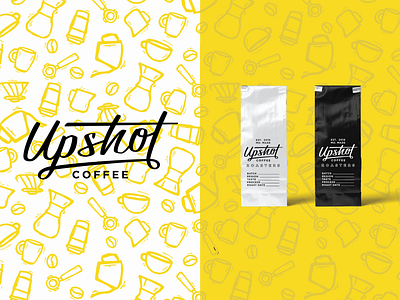 Upshot Coffee Rebrand branding coffee coffeebag design handlettering icons illustration lettering logo logotype mug portafilter rebrand rebranding script vector