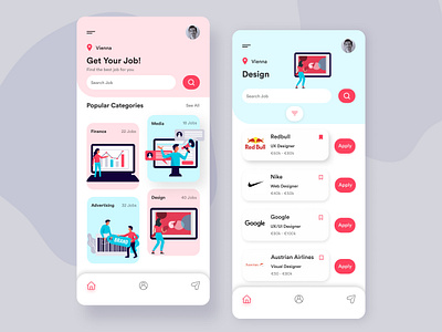 Mobile App For Searching A Job app app development clean flat graphic design illustration interaction interface job jobs minimal mobile mobile app ui ui design user inteface ux uxui work