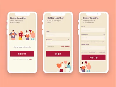 Better together: Volunteer app (sign up process) daily 100 challenge dailyui design login signup ui uichallenge volunteer