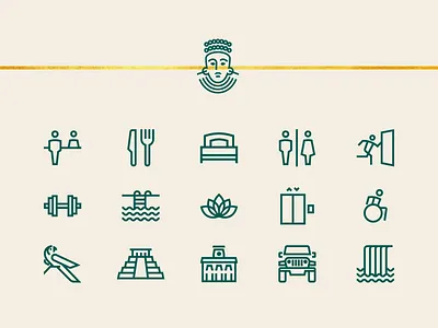 Reina Maya Hotel pt III beige blue bold boutique brown chiapas green hotel icon icons iconset line linework mask mayan prehispanic queen strong wayfinding
