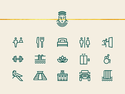 Reina Maya Hotel pt III beige blue bold boutique brown chiapas green hotel icon icons iconset line linework mask mayan prehispanic queen strong wayfinding