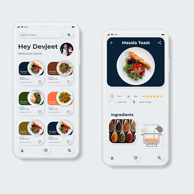 recipe app - Nuemorphic UI app application design food iphone minimal neumorphism recipe shadow ui ux web white