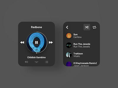 Music Player Exploration - Apple Watch - Dark Mode app apple apple watch clean dark mode minimal mobile music player playlist product design round simple smart watch stream ui uiux ux watchos widget