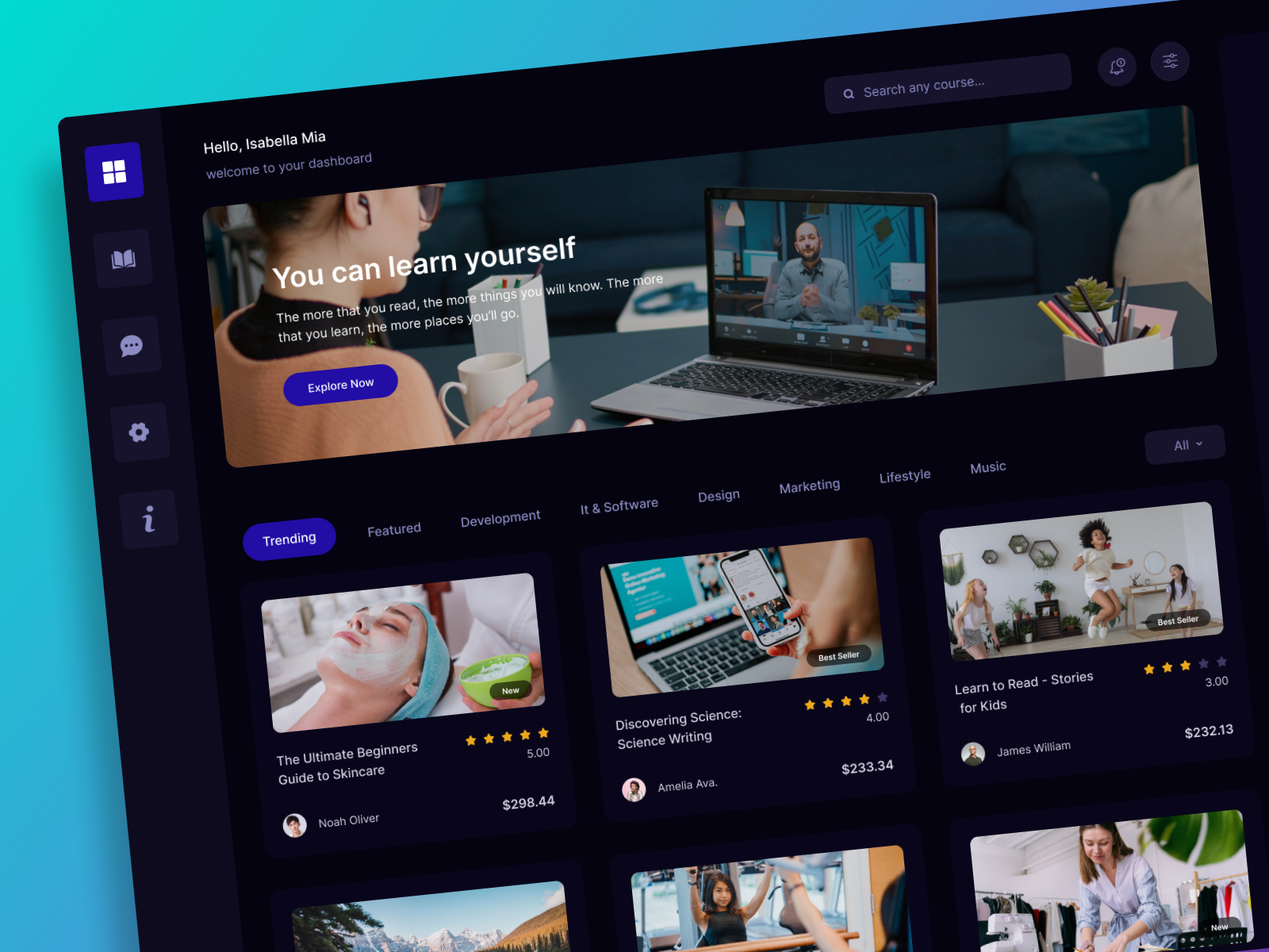 E - Learning Dashboard app clean course dashboard download edtech education online class online learning school ui ux web web app