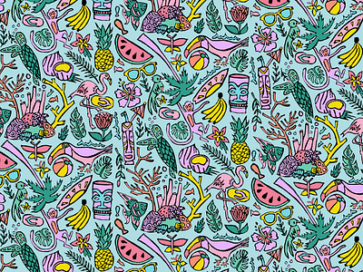 Tropical Fantasies artwork block printing children book illustration design fine art illustration pattern