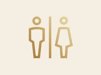 WC pictogram bath bathroom bold brand branding design gold golden icon line linework logo man people pictogram restroom strong wayfinding wc woman