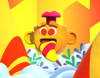 Screwed Screw 3d c4d character clouds color crazy design illustration plants screw tongue yellow