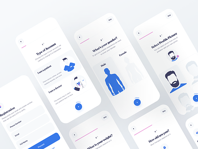 Care Me App Onboarding android app design application avatar clean concept design doctor form health ios login medical minimal onboarding profile creation registration signup ui ux