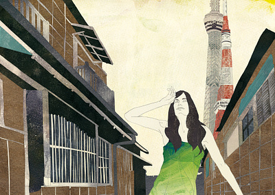 120210 Urban tokyo tower illustration japan landscape tokyo tokyo tower woman