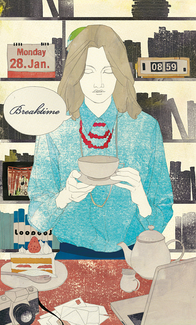 120301 foneClay l break time illustration tea woman