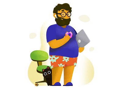 Freddy working from home affinity affinitydesigner cat character developer food illustration laptop work