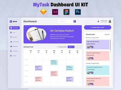 Task Dashboard UI Kit activity dashboard calendar dashboard figma job dashboard management dashboard project project dashboard psd schedule schedule dashboard sketch task task dashboard task list task management tracking dashboard uiux xd