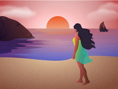 Beach illustration art beach beauty color corona design exploration hero illustration minimal sea sun sunset texture tourism traval ui vector wanderlust website