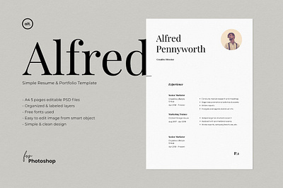 Resume & Portfolio Template - Alfred clean resume creative resume curriculum vitae cv template download free modern modern resume professional resume resume template template