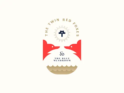 The Twin Red Foxes & The Blue Mushroom badge badge design childrens book fox geometry gold graphic design logotype mushroom red fox