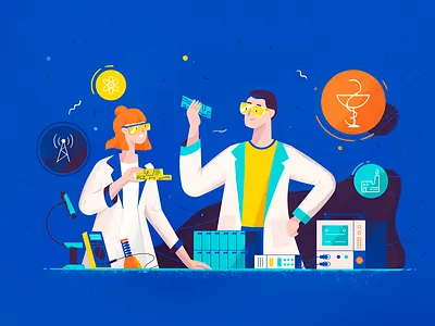 Scientists 2d art article design book art branding design drawing flat illustration scientists ui vector