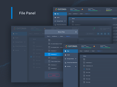 Datomia File Panel admin cloud dashboard files panel showcase ui ux web