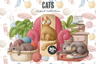 Cats clipart collection animals cartoon cat cats character clipart creative market design doodle drawing illustration scenecreator