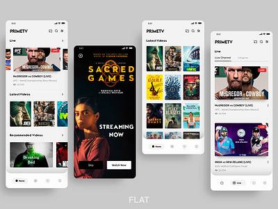 Mobile App - PrimeTV app cricket app design designs flat design flat ui flatdesign icon illustration live tv livestream minimal movies movies app tv app tv series tv show tv shows ui ux