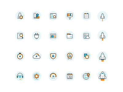 Rocket Icons branding calendar cloud design fast files icon set iconography icons illustration plugin price rocket servers speed theme website word press