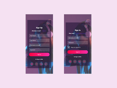 Mobile_Signin & Signup Dashboard adobe adobexd landerpage mobile app design musicapp musicplayer sign in signup