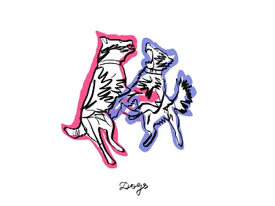 Angry dogs angry byting dogs illustration