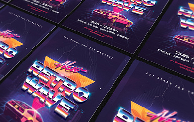 Retrowave Party Flyer Synthwave 80`s 80s awesome delorean eighties flyer future futuresynth invite music neon new outrun party retro retrowave synth synthwave wave