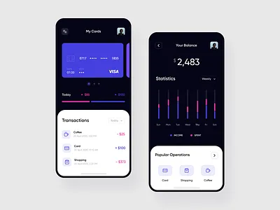 Mobile App — Finance app bitcoin budget budget app budgeting card clean dark mode dark ui finance finance app finances mobile app design money money app money management ui ui ux ui design user interface