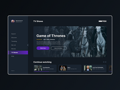 Video Streaming App Interface app app design figma game of thrones hbo interface streaming app tv app tv series tv shows ui ui design