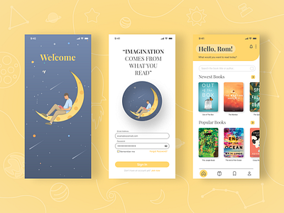 Book Store App @uidesign adobe xd app astronomy book book store figma illustraion mobile design mobile ui sketch space ui user inteface yellow