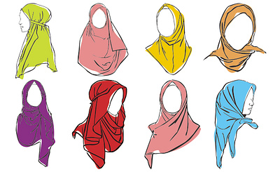 Hijab Woman with Line Art Colored arab clothes colored design girl hijab illustration islam line art moslem muslim muslimah vector woman