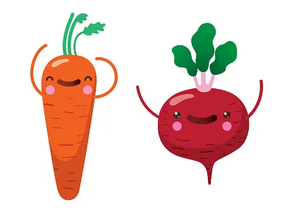 Carrot & Beet beet beetroot carrot carrots character children cute eat food funny happy healthy illustration kid organic vector vegan vegetables vegetarian veggies